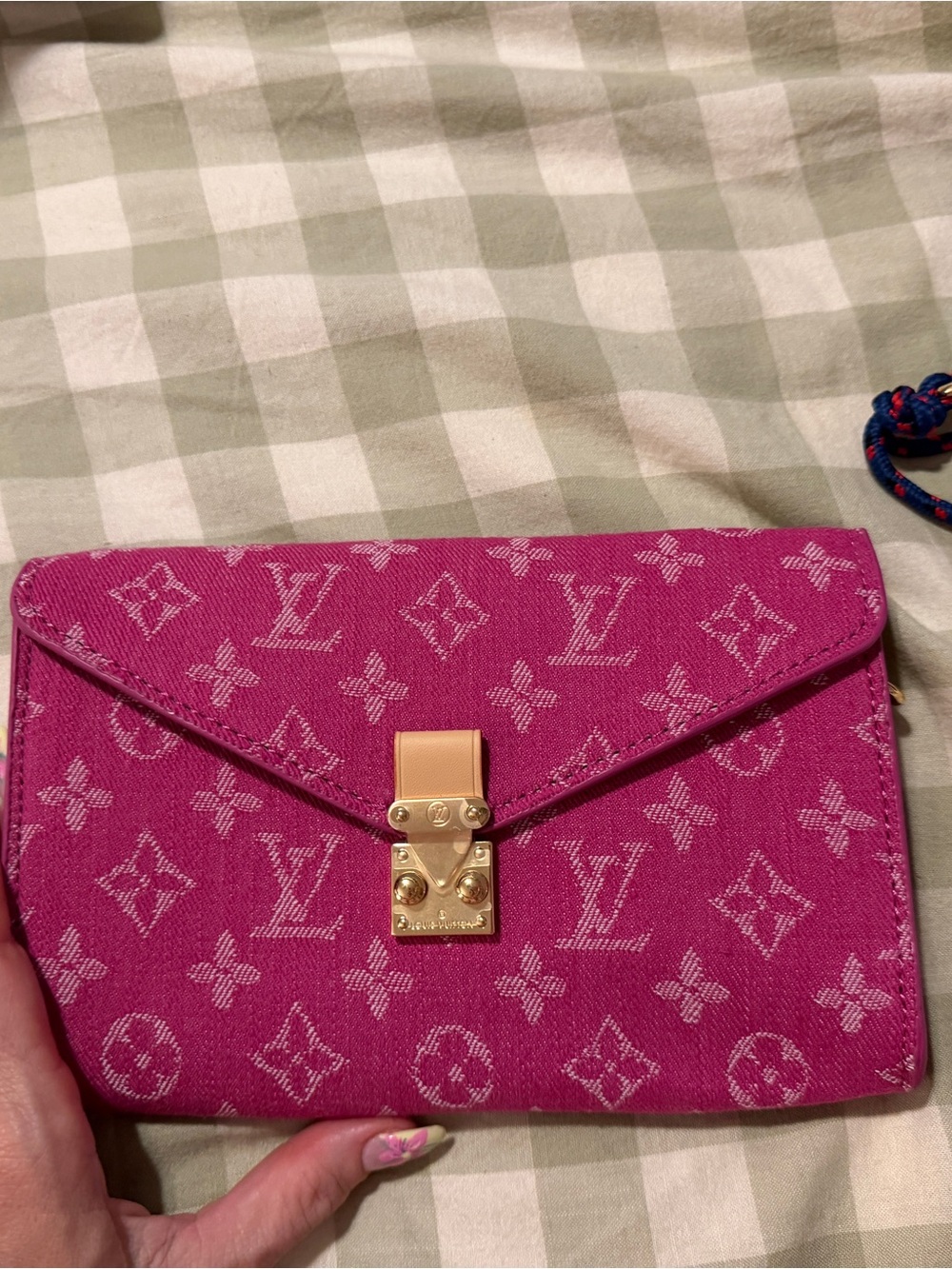 Designer inspired Fuchsia Monogram Envelope Clutch with Gold Hardware